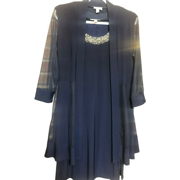 CB Elegant 2 Piece Sleeveless Shift Dress w/Sheer Jacket Sz 8 Navy, Wedding, MOB - Picture 1 of 10